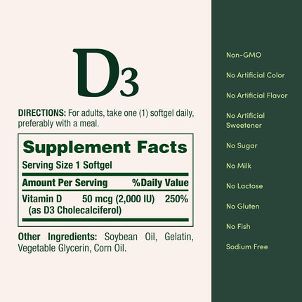 Nature's Bounty Vitamin D3 2000 IU Twin Packs, 150 Count Each, Total 300 Softgels