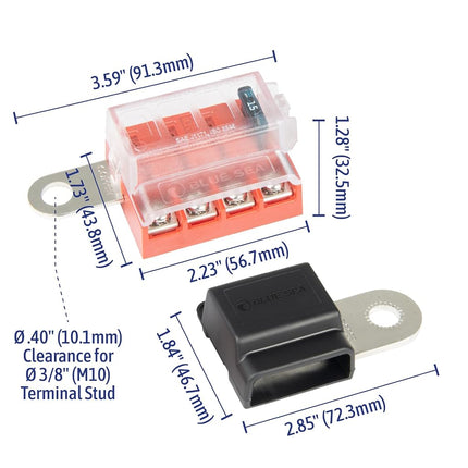 Kit de 4 circuitos para bloque de fusibles de cuchilla ST Blue Sea Systems 5024 con montaje en terminal de batería