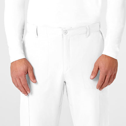 WonderWink 5355SWHITMDS W123 Men's Flat Front Cargo Pocket Pant, White, Short-M Size