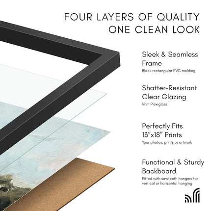 Americanflat 13x18 Picture Frame with Polished Plexiglass - Streamline Collection - Thin Border Picture Frame for Wall Display - Hanging Hardware Included - Black