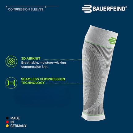 Bauerfeind Sports Compression Lower Leg Calf Sleeves (1 Pair) - Gradient Compression for Improved Blood Circulation in Legs - Air Knit Fabric Breathable, Durable, Washable (Black, Small, Short)