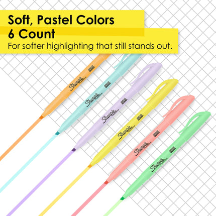 SHARPIE® Accent Pocket Resaltadores, Punta Cincel, Barriles Surtidos, Tinta Pastel Suave Surtida, Paquete de 6 Resaltadores
