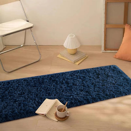FALARK Soft Navy Blue Runner Rugs for Bedroom, 2x6 ft Bedside Rug Plush Fluffy Carpets, Shag Furry Modern Area Rug Carpet for Living Room Girls Kids Room Nursery Home Decor, Navy Blue