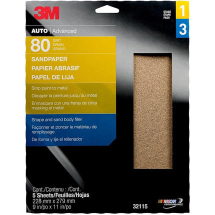 3M Sandpaper, 32115, 80, 9 in x 11 in