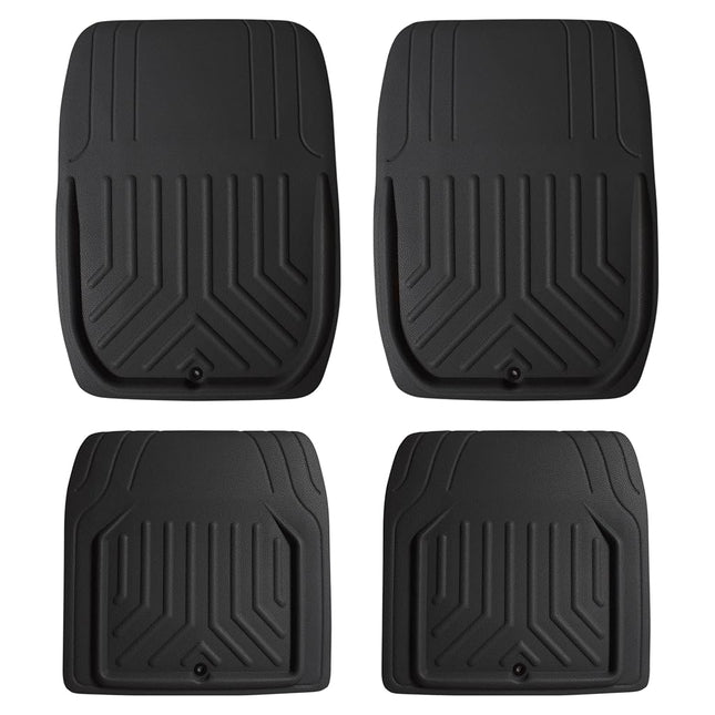 FH Group Automotive Floor Mats - Black Faux Leather Deep Dish Floor Mats, Trim-to-Fit Floor Mats for Cars, Universal Fit Floor Mats Full Set, Car Mats for Most Sedan, SUV, Truck Floor Mats