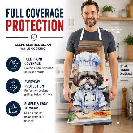 Caroline's Treasures Shih Tzu The Chef Apron Cooking Kitchen Server Baking Crafts Gardening for Adult Women Men, Unisex, Large, Multicolor