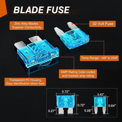 Nilight 250PCS Blade Jcase Car Fuse Assortment Kit 5A 7.5A 10A 15A 20A 25A 30A Standard Mini Fuses 20A 30A 40A 50A 60A Low Tall STD Profile Box Replacement Fuses for Car Truck Camper