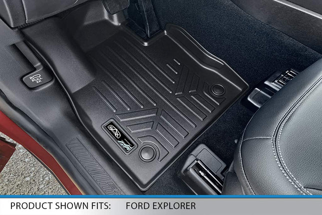 SMARTLINER Alfombrillas personalizadas para todo tipo de clima, juego de forros de 2 filas, color negro para Ford Explorer 2020, aptas para modelos de 6 y 7 pasajeros