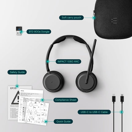 EPOS IMPACT 1060 ANC Stereo Bluetooth Headset mit Active Noice Cancelling (ANC)