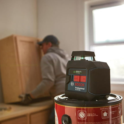 BOSCH GLL50-40G Green-Beam Self-Leveling 360 Degree Cross-Line Laser, Includes 4 AA Batteries, L-Bracket, Ceiling Clip, & Hard Carrying Case