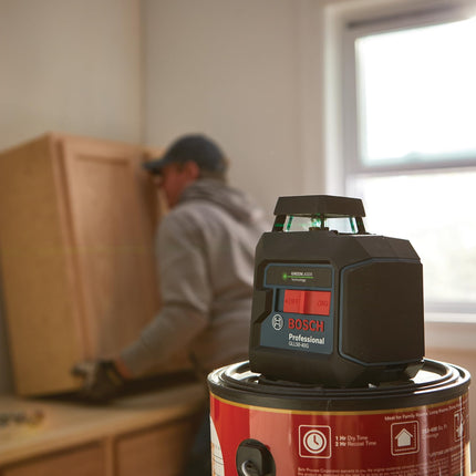 BOSCH GLL50-40G Green-Beam Self-Leveling 360 Degree Cross-Line Laser, Includes 4 AA Batteries, L-Bracket, Ceiling Clip, & Hard Carrying Case