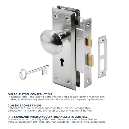 Prime-Line Products E 2330 Keyed Mortise Lock Set, Satin Nickel Finish
