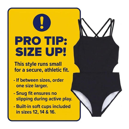 Kanu Surf Traje de baño de una pieza con aberturas deportivas de playa para niñas, negro sólido, 12