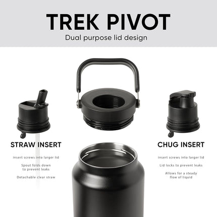 Simple Modern Trek Pivot | Half Gallon Water Bottle Jug with Handle & Boot | Interchangeable Straw & Chug Lids | Large Insulated Stainless Steel | Sports Camping Outdoors | 64oz, Midnight Black