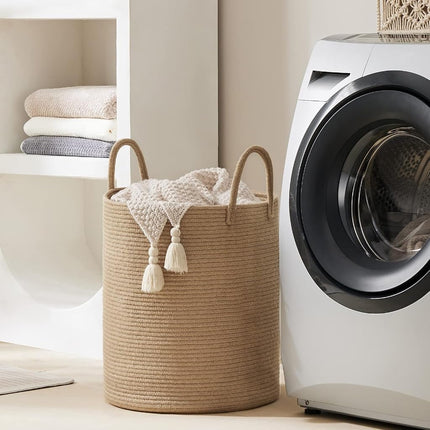 YOUDENOVA Jute Rope Woven Laundry Hamper Basket, 58L Tall Luandry Basket, Baby Nursery Hamper for Blanket Storage, Clothes Hamper for Laundry in Bedroom-Large-Jute, YDSLD007