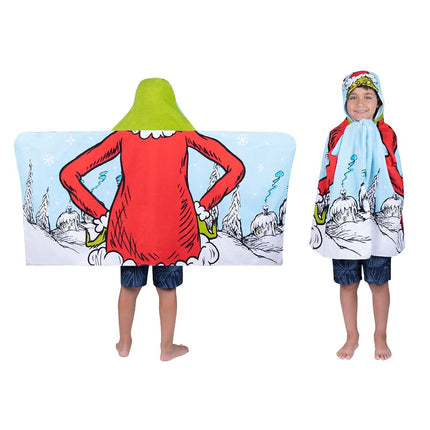 Toalla con capucha de felpa suave de algodón de 24 x 50 pulgadas de El Grinch por Dr. Seuss para baño, piscina o playa, de Franco