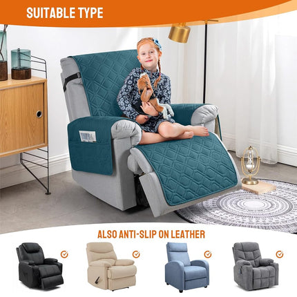 VANSOFY 100% Waterproof Recliner Chair Covers Washable, Peacock Blue, 22"