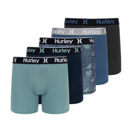 Hurley mens 5 Pack Stretch Boxer Briefs, Nile Gree