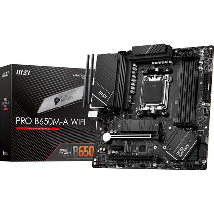 MSI PRO B650M-A WiFi ProSeries Motherboard (AMD Ryzen 9000/8000/7000 Series Processors, AM5, DDR5, PCIe 4.0, M.2, SATA 6Gb/s, USB 3.2 Gen 2, HDMI/DP, Wi-Fi 6E, Bluetooth 5.3, 2.5Gbps LAN, mATX)
