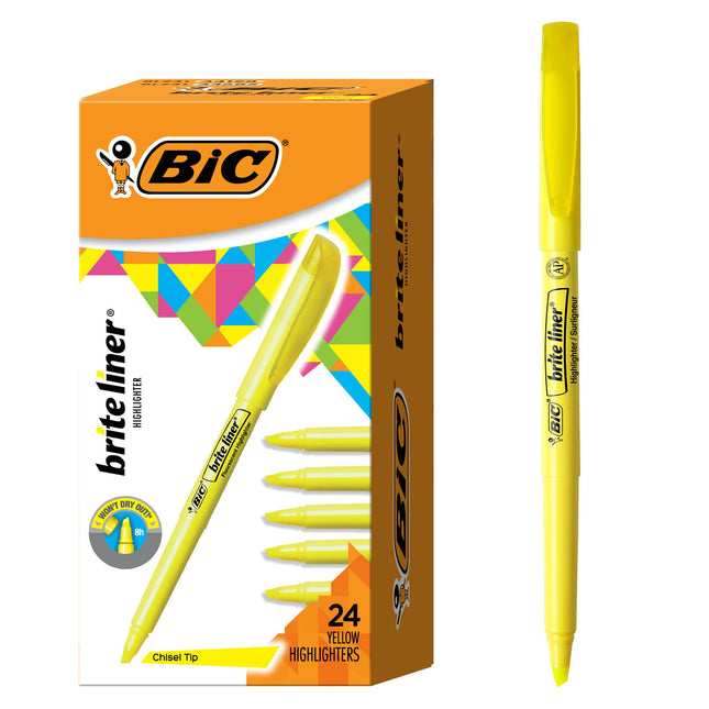 BIC Brite Liner Highlighters, Chisel Tip, 24-Count