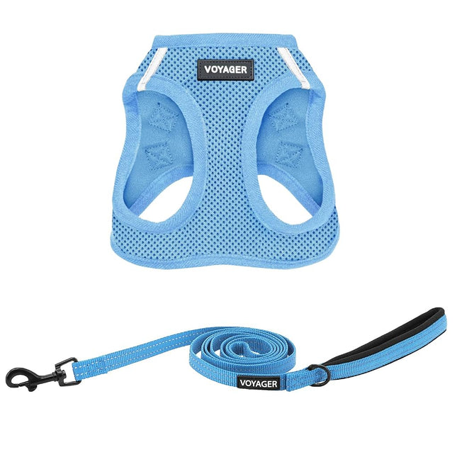 Voyager Step-in Air All Weather Mesh Harness and Reflective Dog 5 ft Leash Combo with Neoprene Handle, for Small, Medium and Large Breed Puppies by Best Pet Supplies - Set (Baby Blue), S
