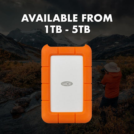 LaCie Rugged USB-C 2TB External Hard Drive Portable HDD – USB 3.0 compatible, Drop Shock Dust Rain Resistant, for Mac and PC Computer Desktop Workstation Laptop, Orange
