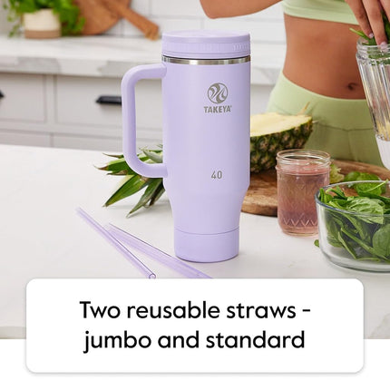 Vaso térmico de acero inoxidable de doble pared Takeya con asa y tapa con popote, 40 oz, Matcha