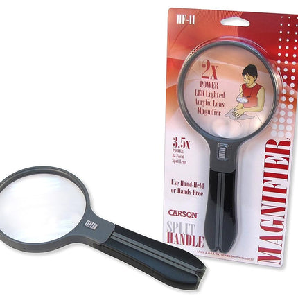 Carson LED Lighted Hands-Free or Handheld Split Handle 2x Magnifier with 3.5x Spot Lens