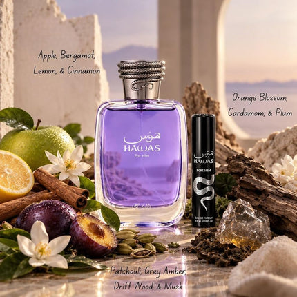 Hawas by Rasasi for Men - 2 Pc Gift Set 3.38oz EDP Spray, 0.27oz EDP Spray (Mini)
