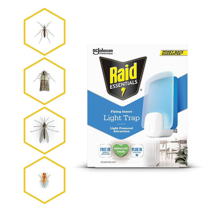 Raid Essentials Flying Insect Light Trap Refills, 2 Light Trap Refill Cartridges, Featuring Light Powered Attraction