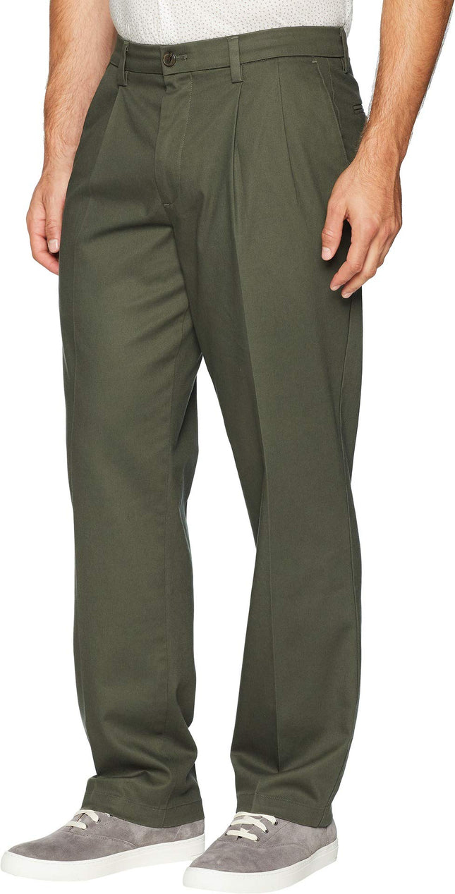 Dockers Pantalones de algodón Signature Khaki Lux elásticos de ajuste clásico para hombre - Plisados (Tallas regulares y grandes y altas) Informal, Olive Grove, 44W x 32L