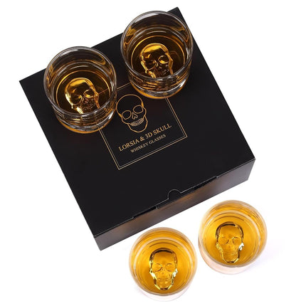 Hand Blown Crystal Skull Whiskey Glasses, Set of 4