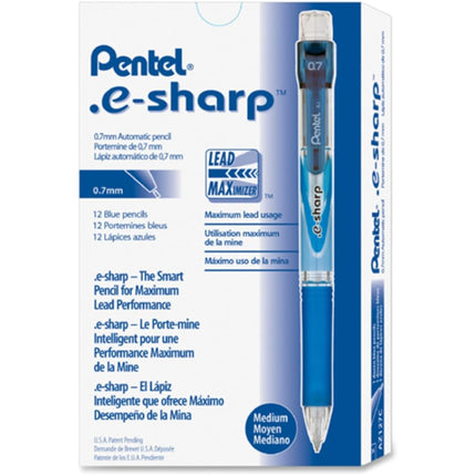 Portaminas Pentel e-sharp, 0.7mm, detalles azules, caja de 12 (AZ127C)