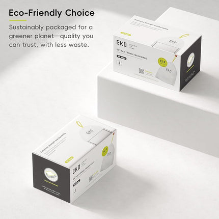 EKO 12.9 Gallon / 45-49 Liter, 60 Count Drawstring Trash Bags, Extra-Strong Unscented Garbage Bags, Easy-Dispense Roll for Kitchen & Household Use, Resists Tears, Leaks and Punctures, Code J, White