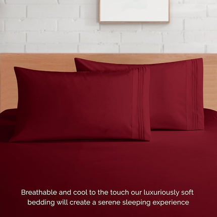 Elegant Comfort 4 Piece 1500 Thread Count Luxurious Ultra Soft Egyptian Quality Coziest Sheet Set, King, Burgundy Red