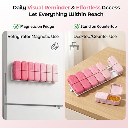 Daviky Magnetic Pill Organizer 2 Times a Day, Weekly AM PM Pill Case, Pill Box 7 Day with Magnets and Stand, Large Medicine Organizer for Medication, Vitamins and Supplements, Gradient Pink