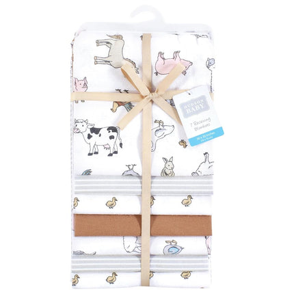 Hudson Baby Unisex Juego de mantas de algodón de franela para bebés, Farm World, Talla única