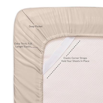 King Size Fitted Sheet Only with Full Elastic & Built in Corner Sheet Straps to Prevent Shifting - Soft & Breathable Brushed Microfiber Bottom Sheet, King, Beige/Cream