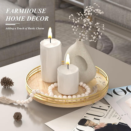 AMH Decorative Oak Wood Rotating Tray for Home Decor