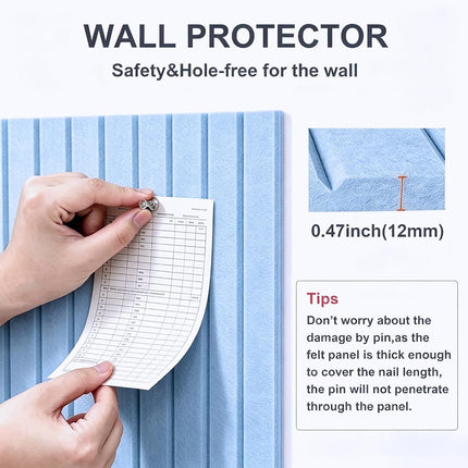0.47”Thick Slat Felt Bulletin Board Wall Tiles Pin Board 36x24 (F-LBlue)