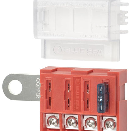Blue Sea Systems 5023 ST Blade Battery Terminal Fuse Block 4 Circuit with Cover, Beige