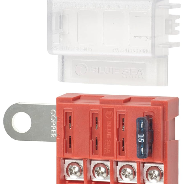 Blue Sea Systems 5023 ST Blade Battery Terminal Fuse Block 4 Circuit with Cover, Beige