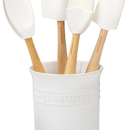 Juego de utensilios de silicona Le Creuset Craft Series con soporte de cerámica, 5 piezas, color blanco
