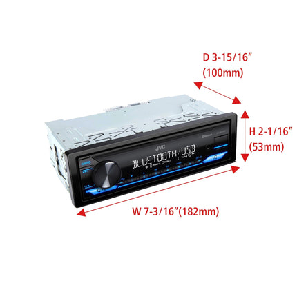 Autoestéreo JVC KD-SX27BT con Bluetooth, receptor de medios digital de 100 W, USB de 1.5 A para cargar dispositivos, unidad principal de un solo DIN, AM/FM, entrada auxiliar, aplicación remota JVC