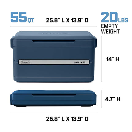 Coleman Snap 'N Go 35-Quart Collapsible Hard Cooler, Portable Hard-Sided Cooler with Waterproof Removable Liner, Spacing-Saving & Quick Set Up, 48 Hours Cold, Sapphire Blue