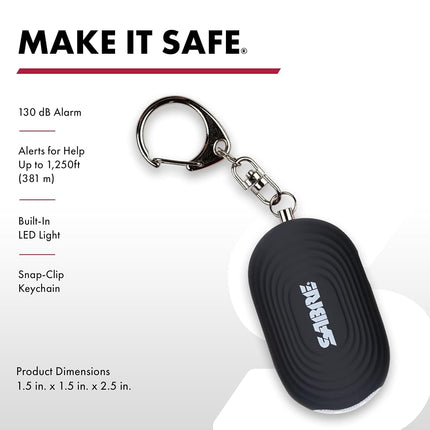 Sabre Personal Alarm with LED Light and Snap Hook, 130dB Siren, Audible 1,000 Foot (300 Meter) Range