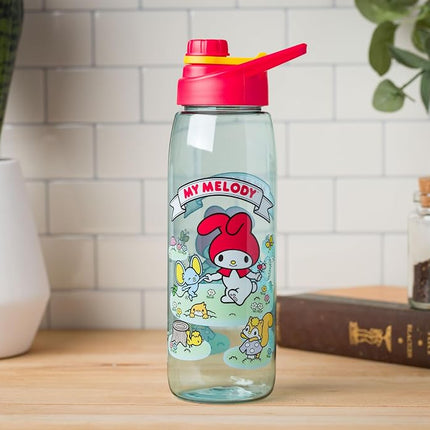 Silver Buffalo Sanrio Hello Kitty and Friends My Melody with Meadow Friends Water Bottle with Screw Lid, 28 Ounces