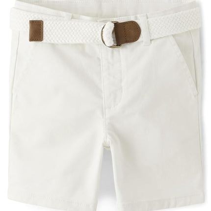 Gymboree Boys' and Toddler Belted Twill Chino Shorts, Simply White, 12