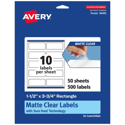 Avery Matte Clear Rectangle Labels, Sure Feed Tech