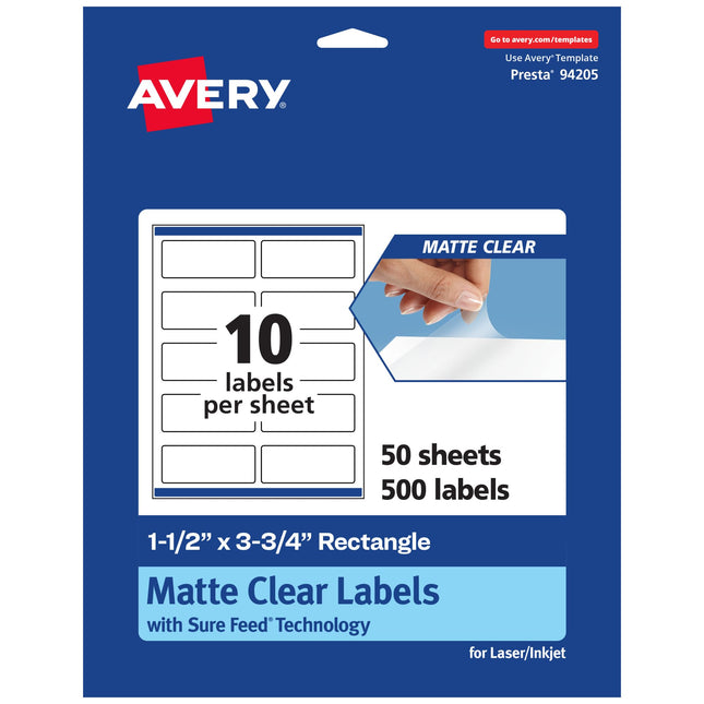 Avery Matte Clear Rectangle Labels, Sure Feed Tech